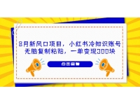 【7587期】8月新风口项目，小红书冷知识账号，无脑复制粘贴