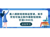 黑八爆款短视频运营课，新手学完可独立制作爆款短视频-价值19