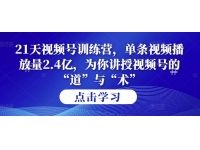 第14期21天视频号训练营，单条视频播放量2.4亿，为你讲授