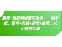 晨哥《短视频运营实操课》一部手机，账号+剪辑+运营+直播，从